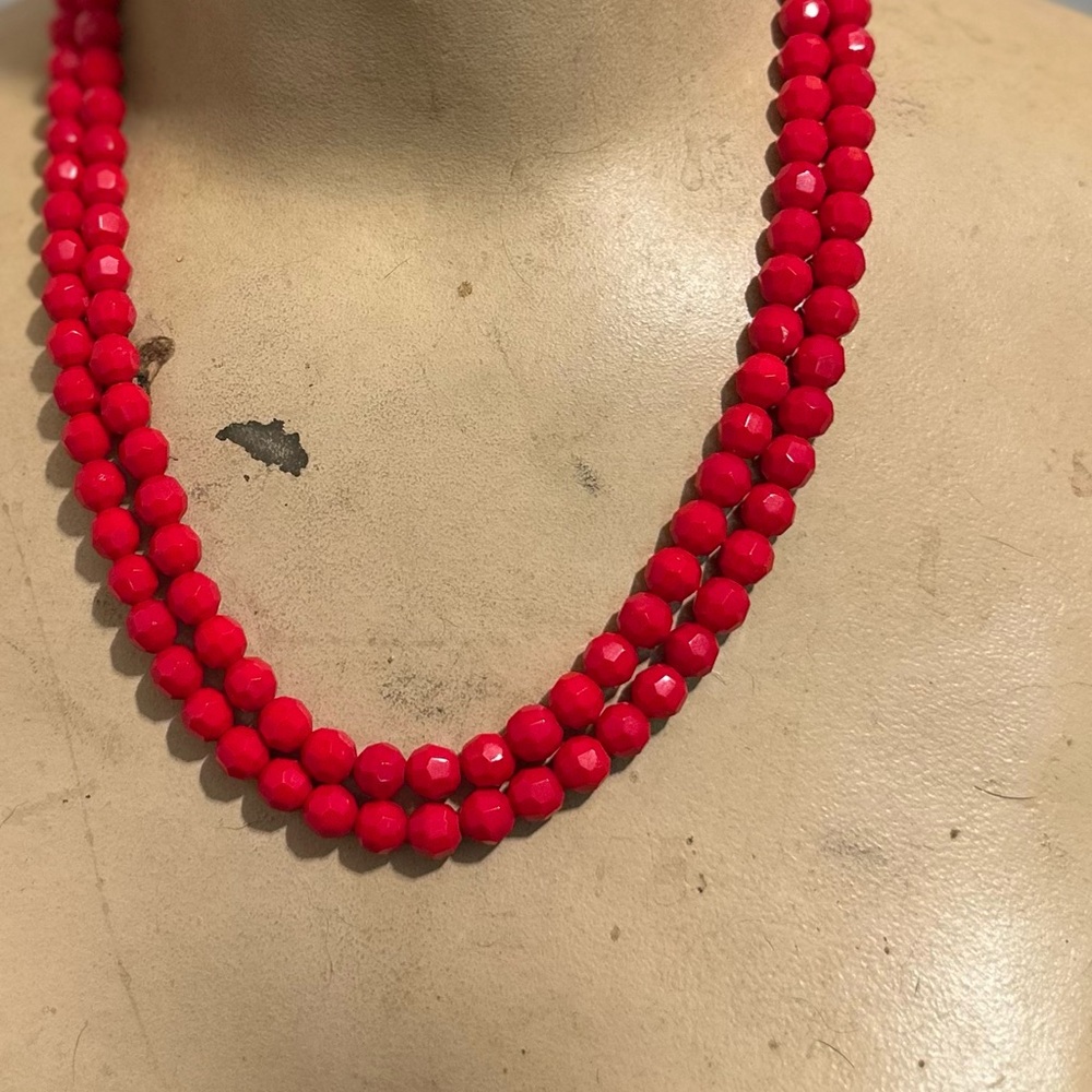 Red glass vintage bead necklace